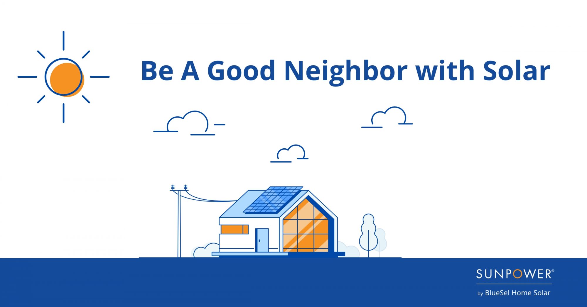 Blog title "Be A Good Neighbor with Solar" with an image of a house with solar panels on the roof